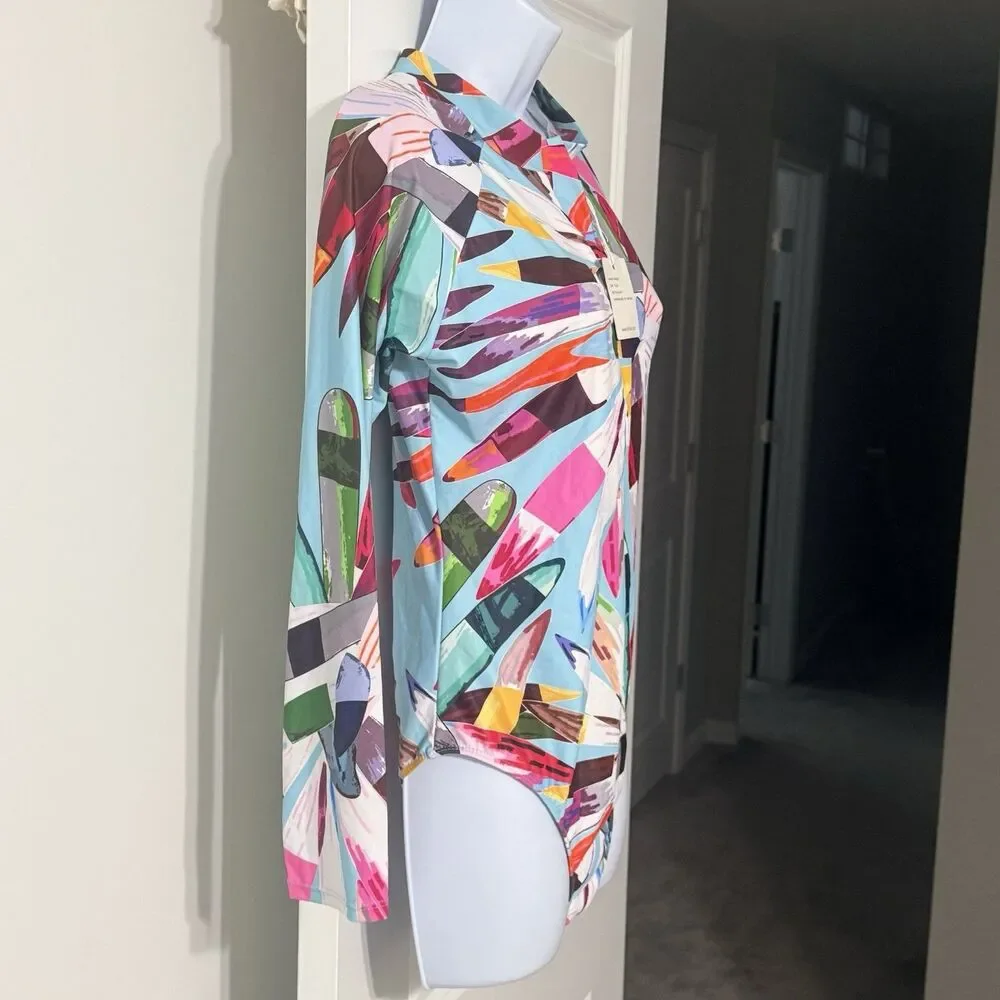 Dilinte Women’s Long Sleeve Swimsuit | Graphic Print | Zipper Front | XL | NWT